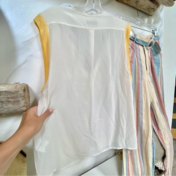 SILK sleeveless boho blouse w resort luxury feel w raw edge - Picture 8 of 8